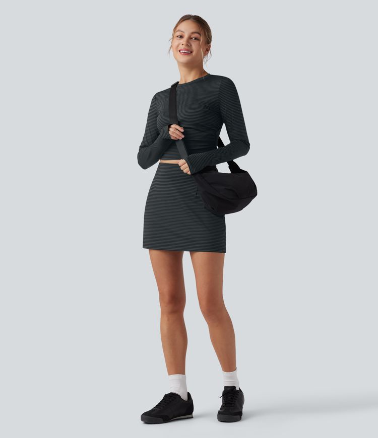 High Waisted 2-in-1 Stripe Mini Casual Skirt