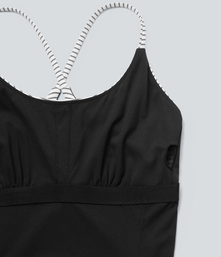 Crisscross Backless Stripes Tennis Active Dress with Pockets-Easy Peezy