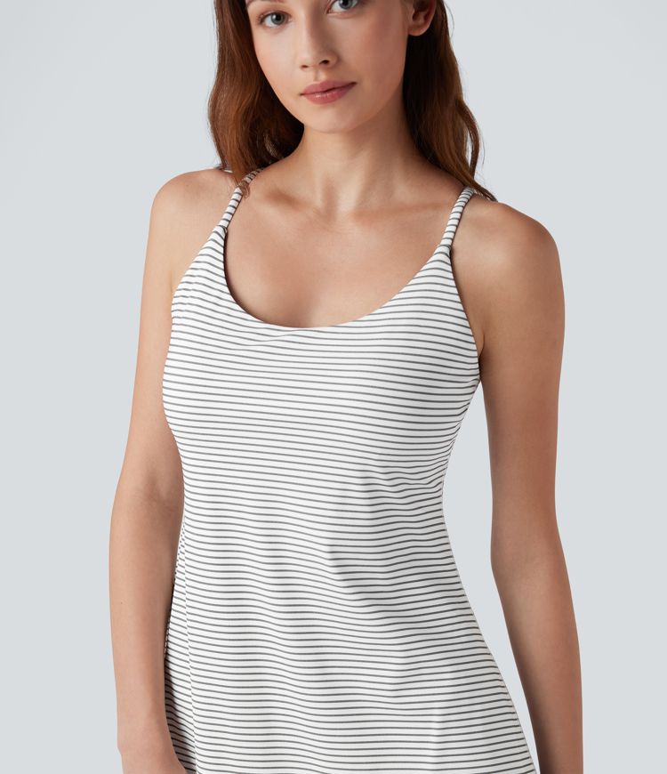 Crisscross Backless Stripes Tennis Active Dress with Pockets-Easy Peezy