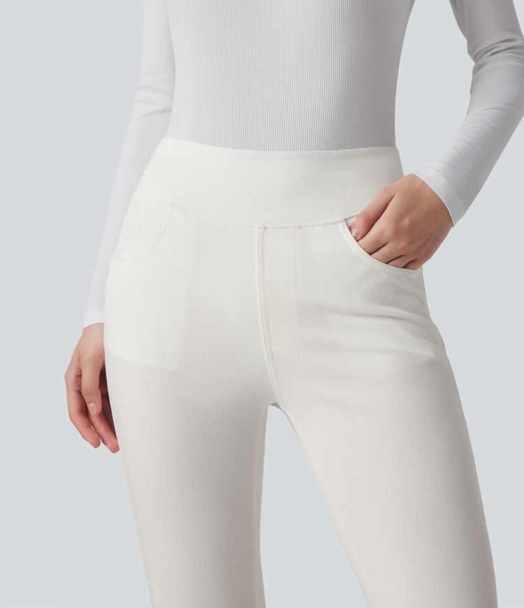 Halara Flex™ Jean bootcut décontracté extensible délavé taille haute à poches multiples