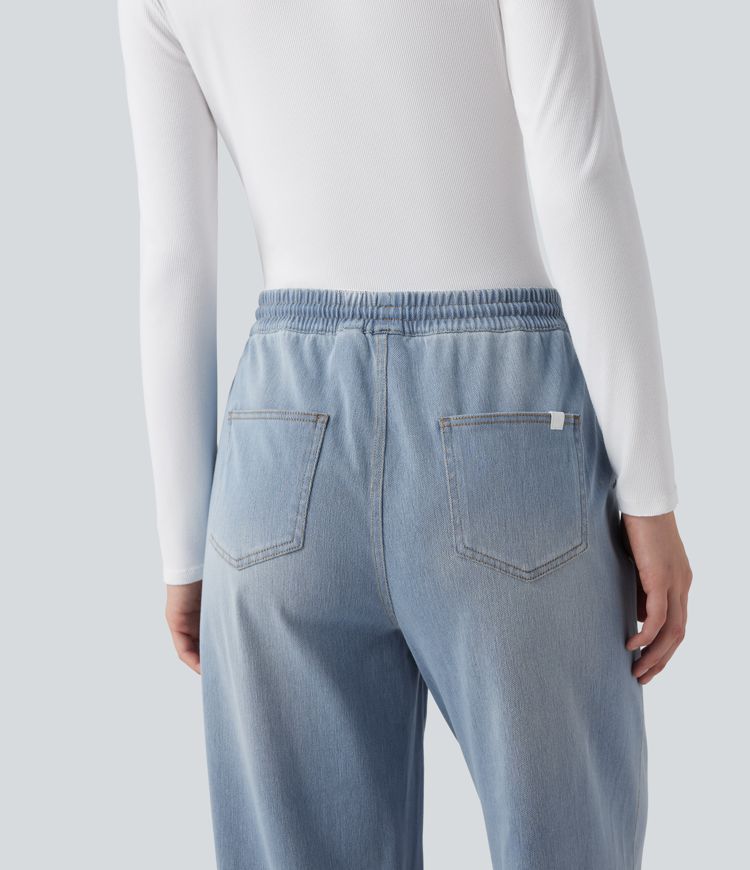 Halara Flex™ - Lässige Denimjoggers mit mittelhohem Bund, Seitentaschen und Kordelzug