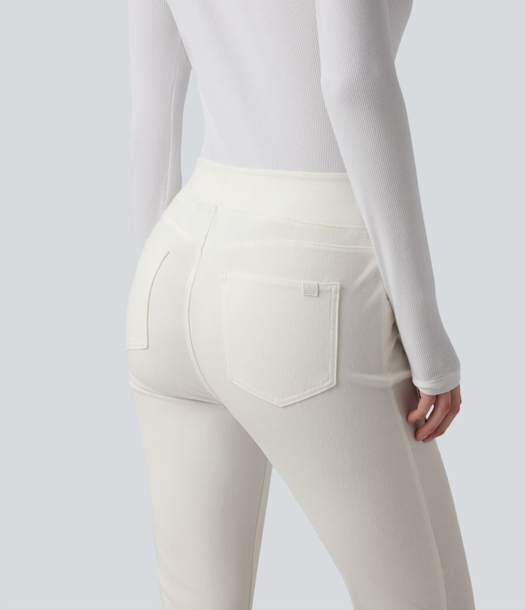 Halara Flex™ Jean bootcut décontracté extensible délavé taille haute à poches multiples