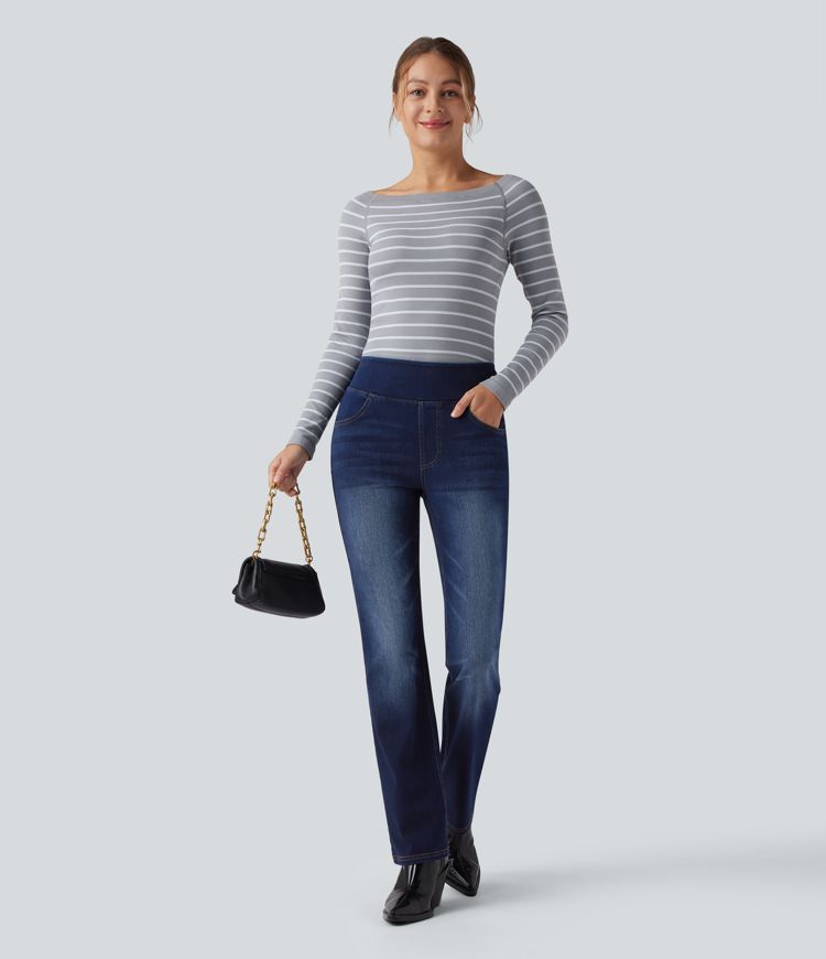 Halara Flex™ High Waisted Pockets Washed Casual Bootcut Jeans