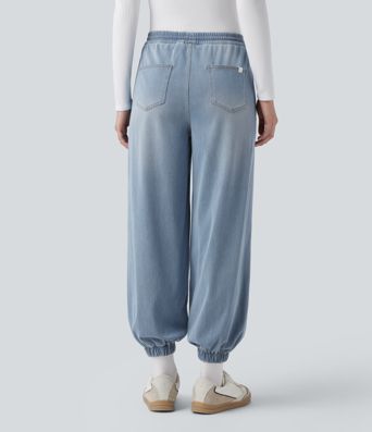Halara Flex™ - Lässige Denimjoggers mit mittelhohem Bund, Seitentaschen und Kordelzug