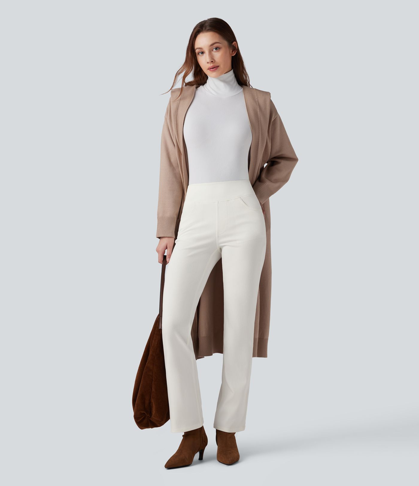 Halara Flex™ Jean bootcut décontracté extensible délavé taille haute à poches multiples