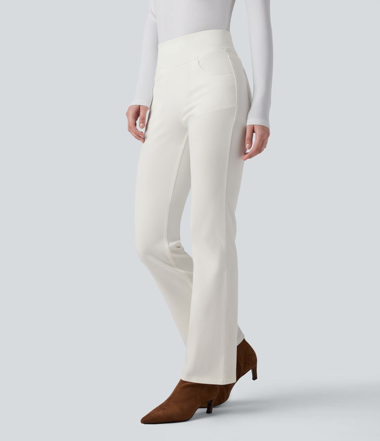 Halara Flex™ Jean bootcut décontracté extensible délavé taille haute à poches multiples