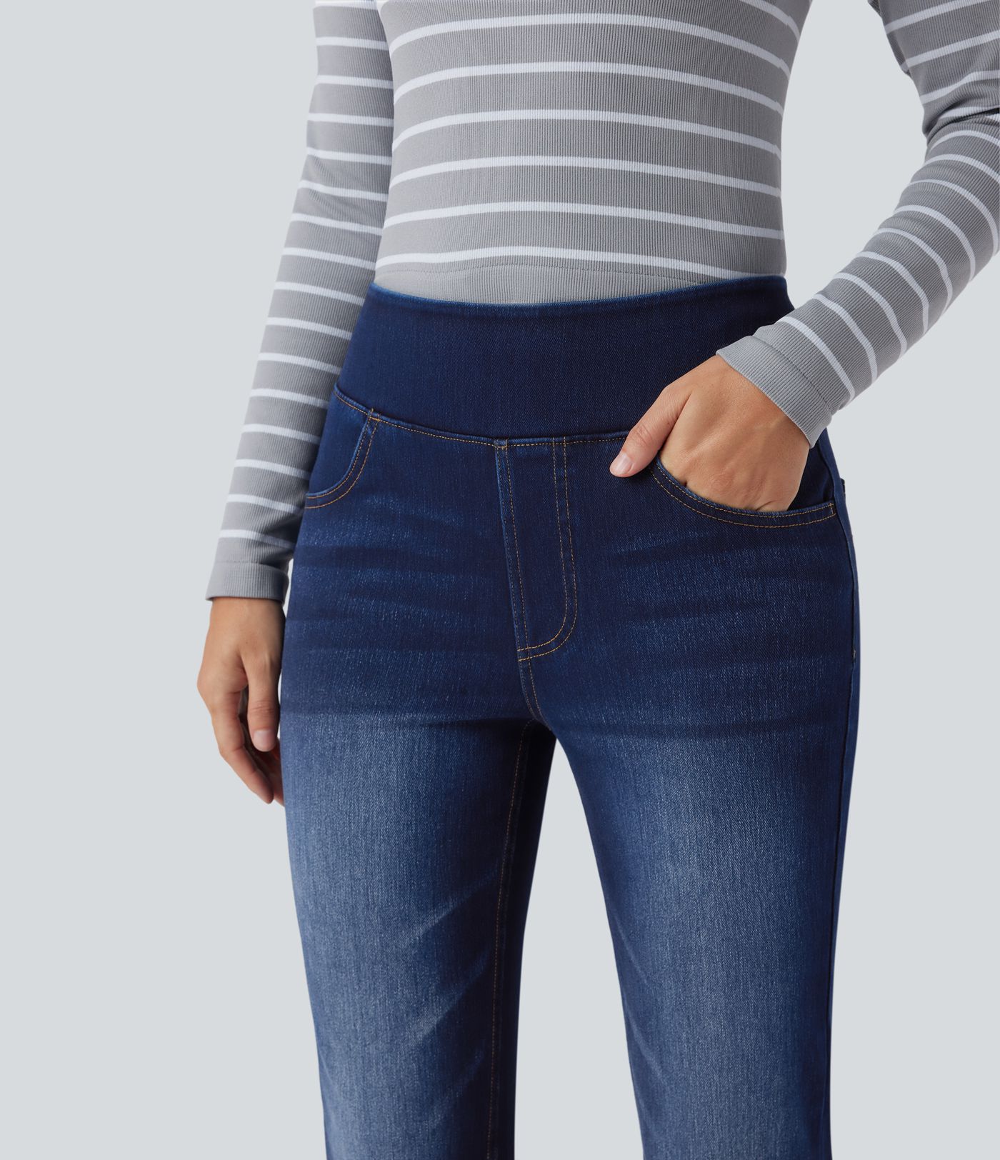 Halara Flex™ High Waisted Pockets Washed Casual Bootcut Jeans