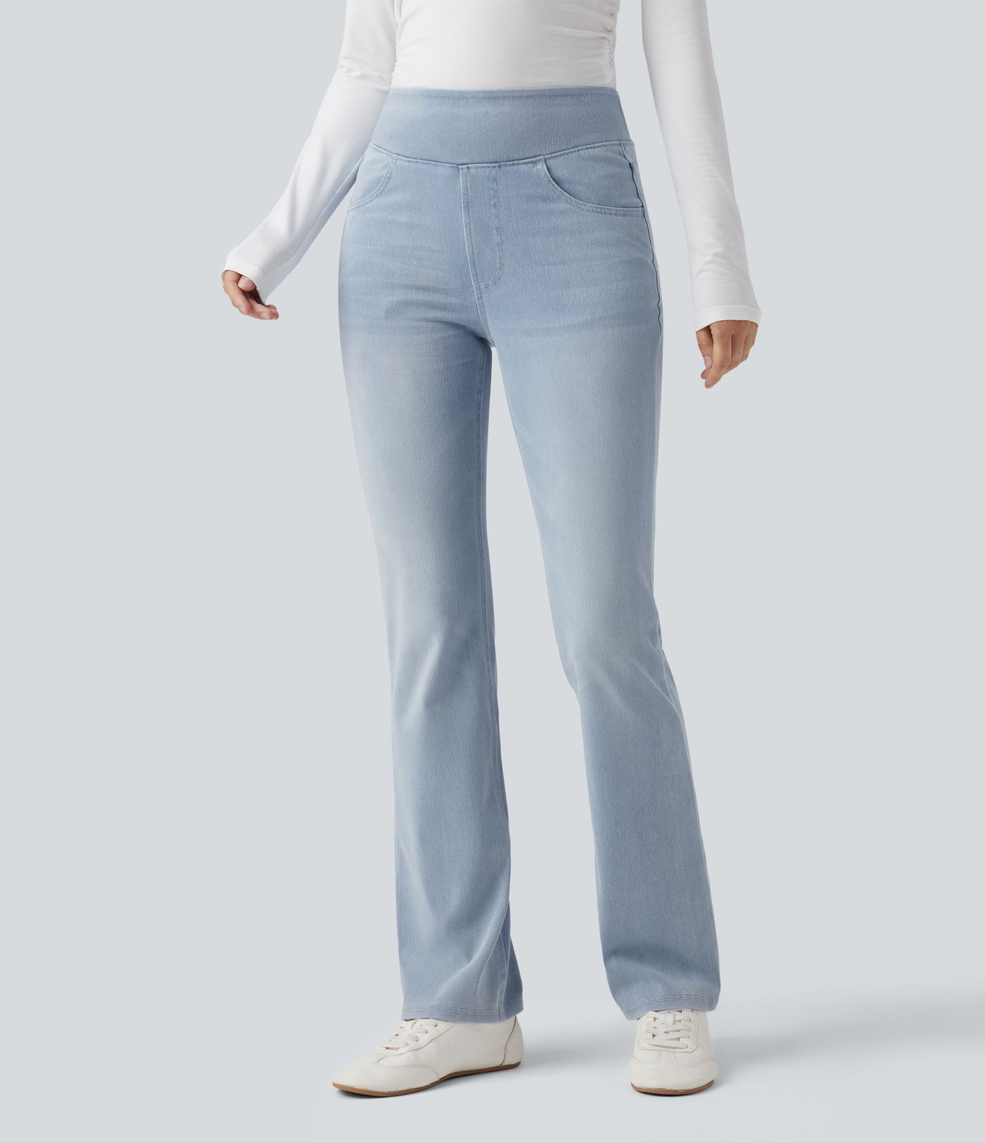 Halara Flex™ High Waisted Pockets Washed Casual Bootcut Jeans