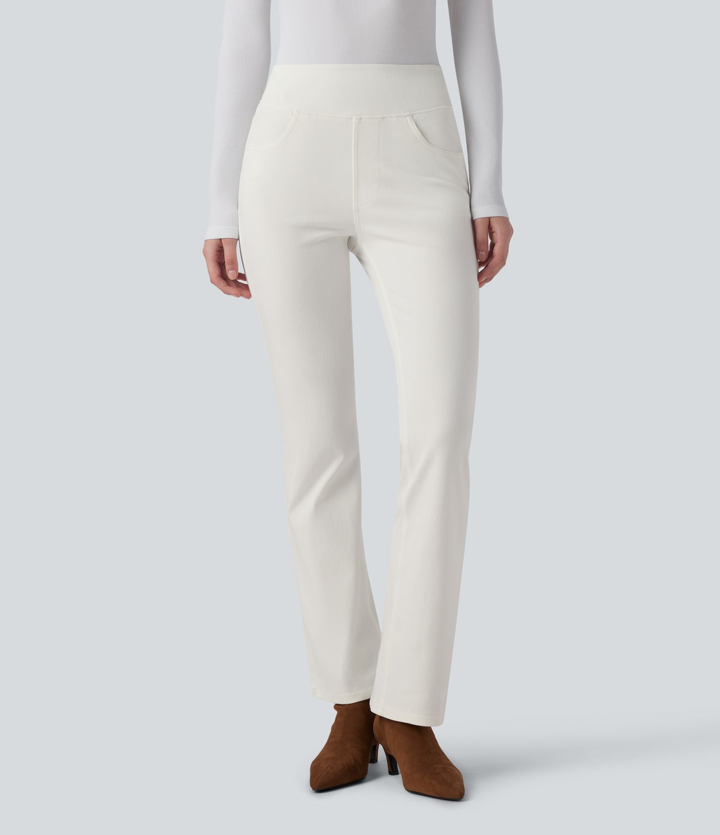 Halara Flex™ Jean bootcut décontracté extensible délavé taille haute à poches multiples