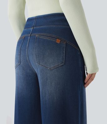 Halara Flex™ High Waisted Wide Leg Washed Casual Jeans with Pockets