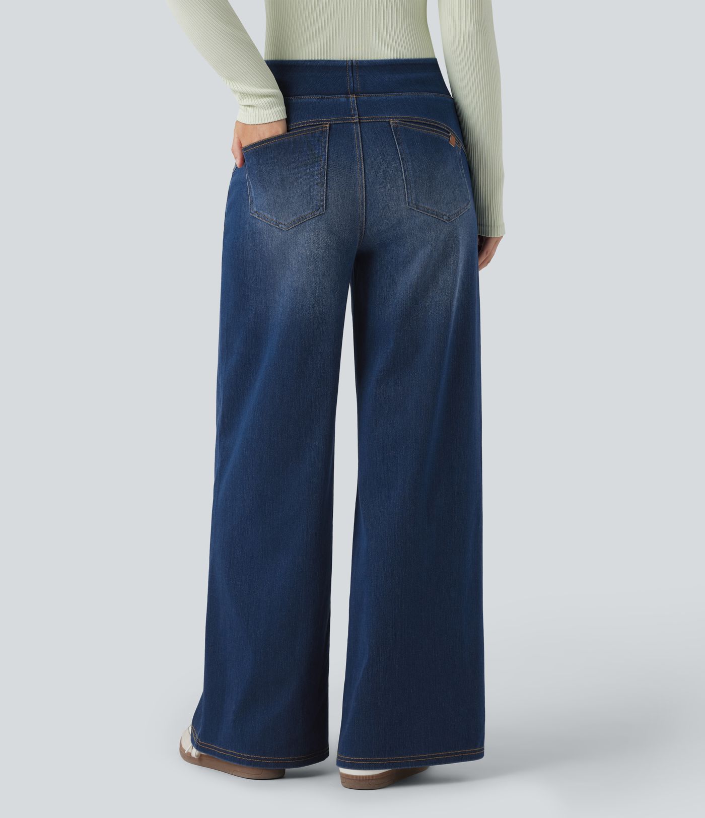 Halara Flex™ High Waisted Wide Leg Washed Casual Jeans with Pockets