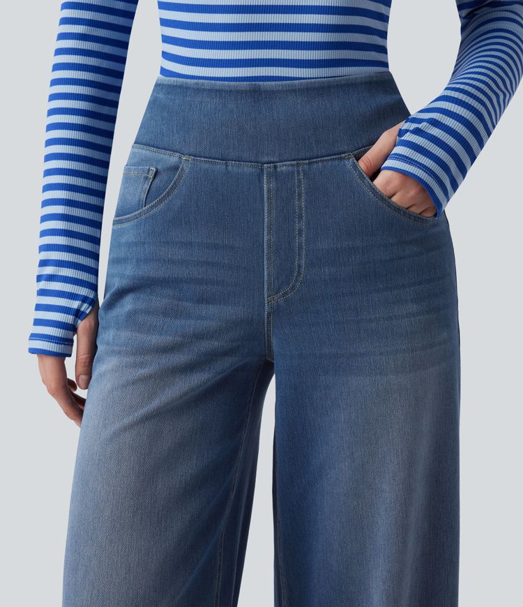 Halara Flex™ High Waisted Wide Leg Washed Casual Jeans with Pockets