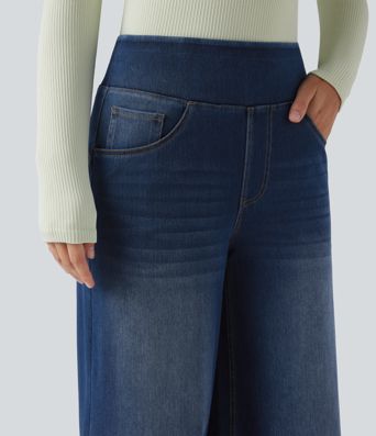 Halara Flex™ High Waisted Wide Leg Washed Casual Jeans with Pockets