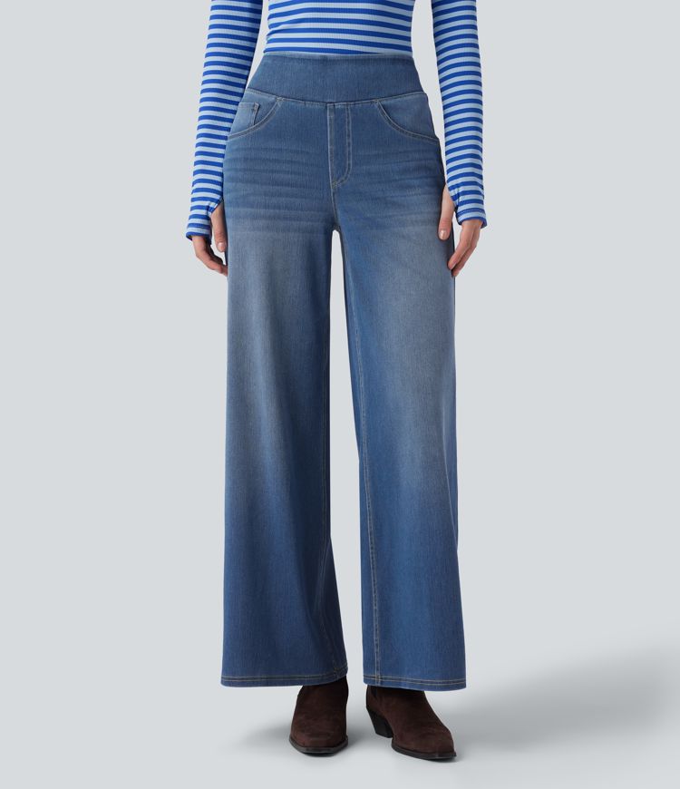 Halara Flex™ High Waisted Wide Leg Washed Casual Jeans with Pockets