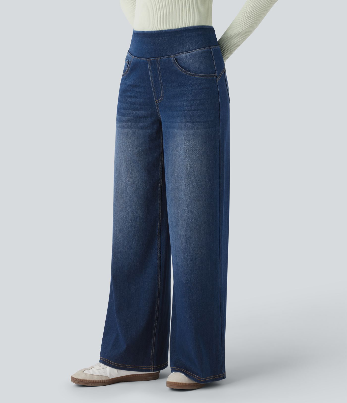 Halara Flex™ High Waisted Wide Leg Washed Casual Jeans with Pockets