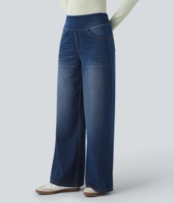 Halara Flex™ High Waisted Wide Leg Washed Casual Jeans with Pockets