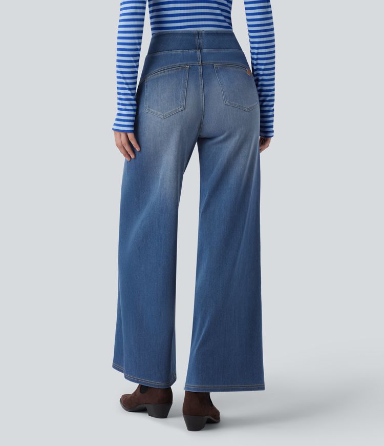 Halara Flex™ High Waisted Wide Leg Washed Casual Jeans with Pockets