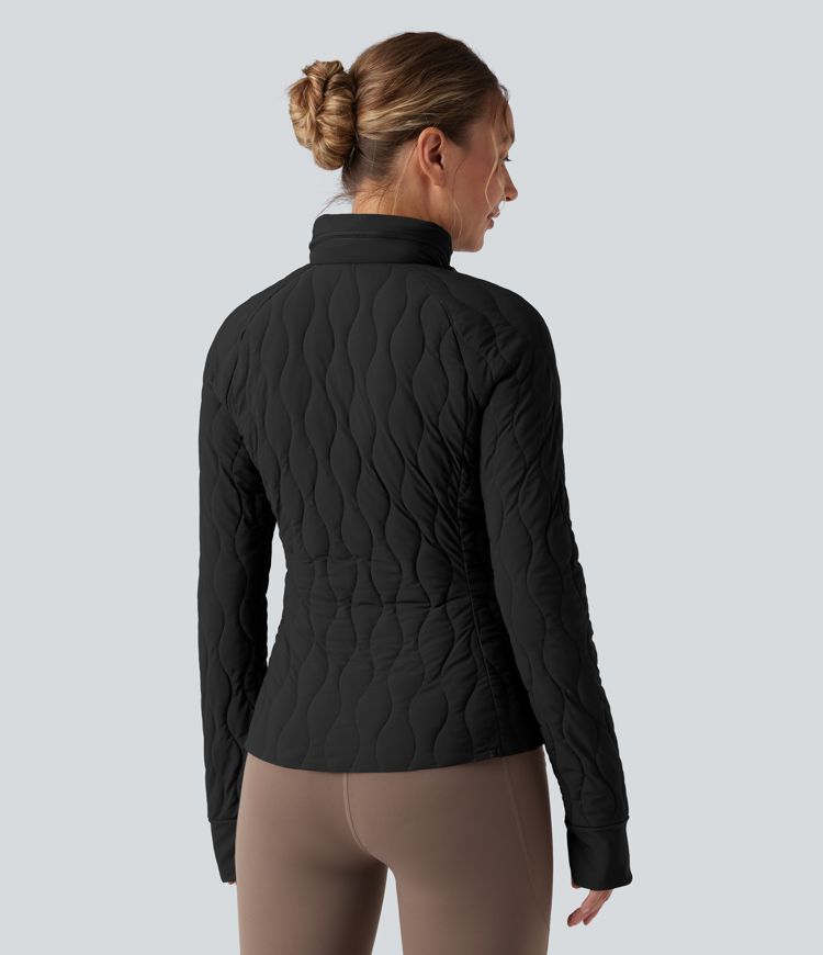 PuffFlex High-neck Thumb Holes Stretchy Workout Padded Jacket with Pockets-Packable Neck Pillow