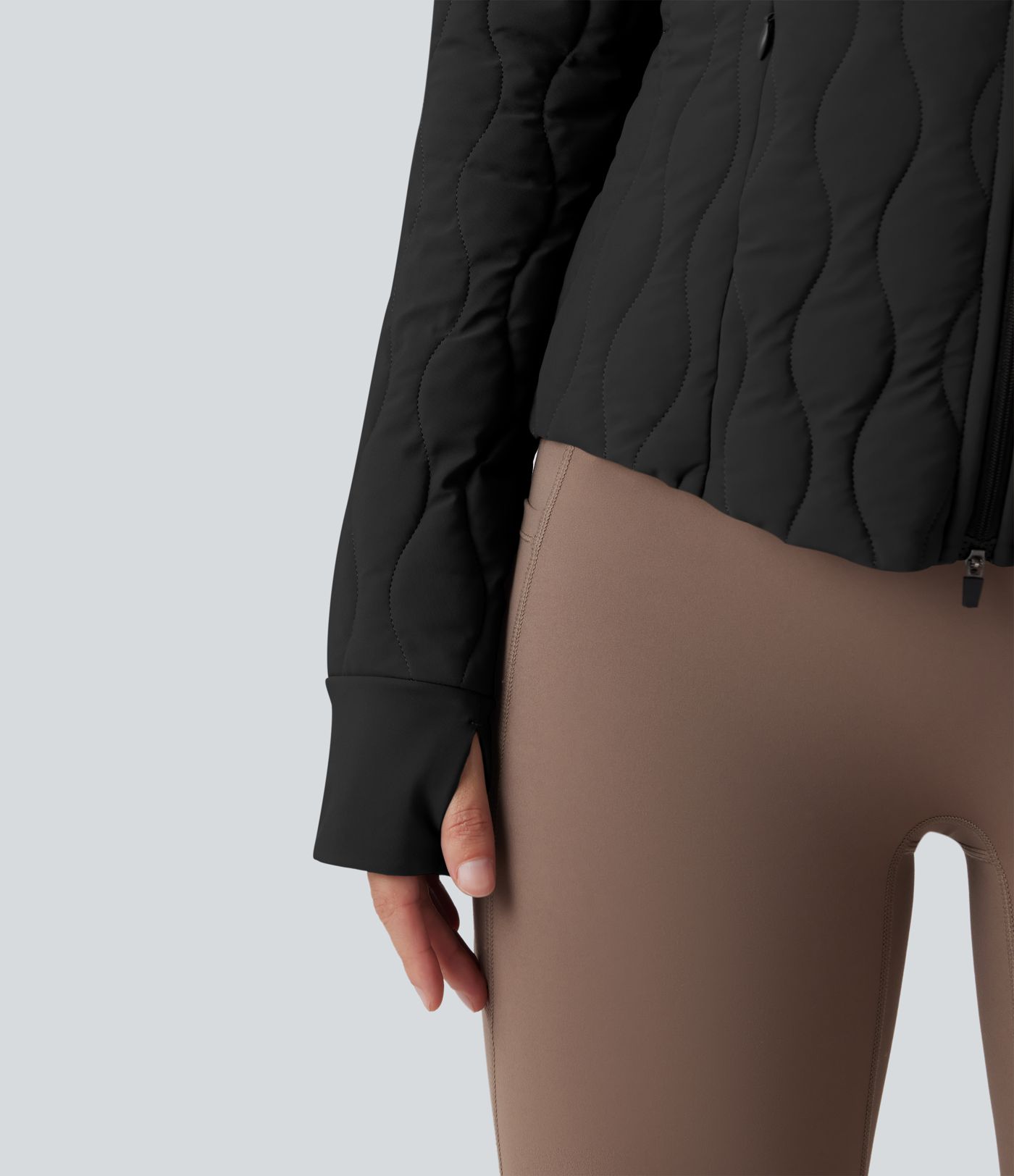 PuffFlex High-neck Thumb Holes Stretchy Workout Padded Jacket with Pockets-Packable Neck Pillow