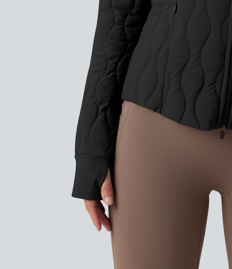 PuffFlex High-neck Thumb Holes Stretchy Workout Padded Jacket with Pockets-Packable Neck Pillow