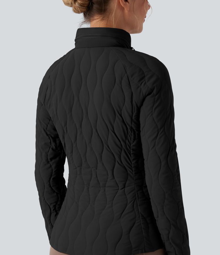 PuffFlex High-neck Thumb Holes Stretchy Workout Padded Jacket with Pockets-Packable Neck Pillow