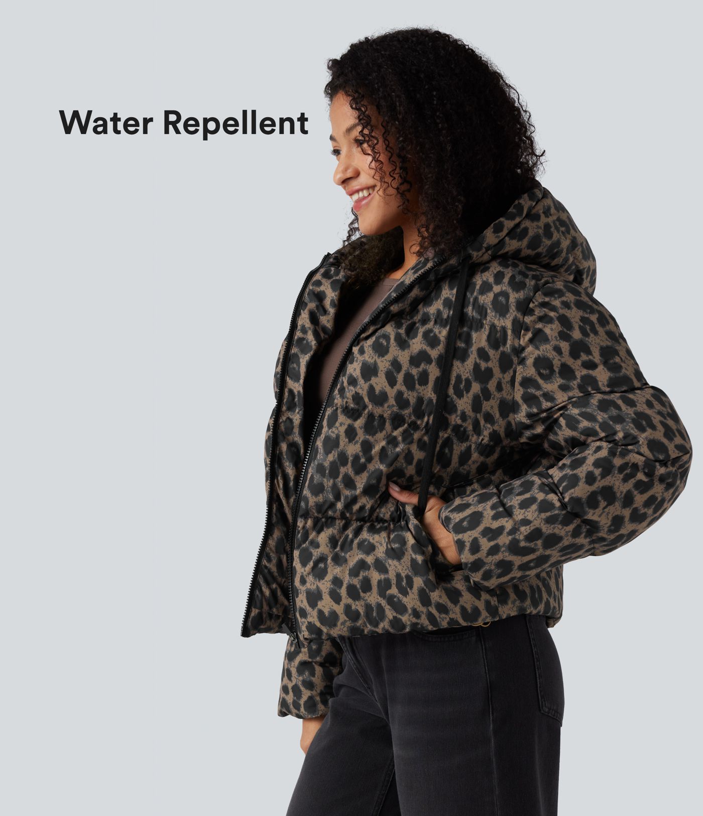 Veste matelassée décontractée à capuche, fermeture zippée, déperlante et résistante, avec poches