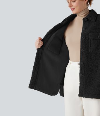 Long Sleeve Casual Sherpa Jacket with Pockets