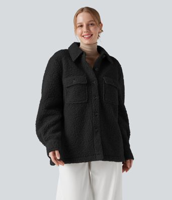 Long Sleeve Casual Sherpa Jacket with Pockets