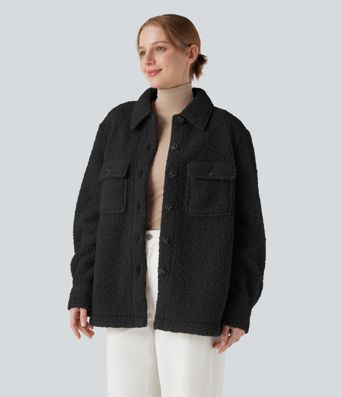 Long Sleeve Casual Sherpa Jacket with Pockets