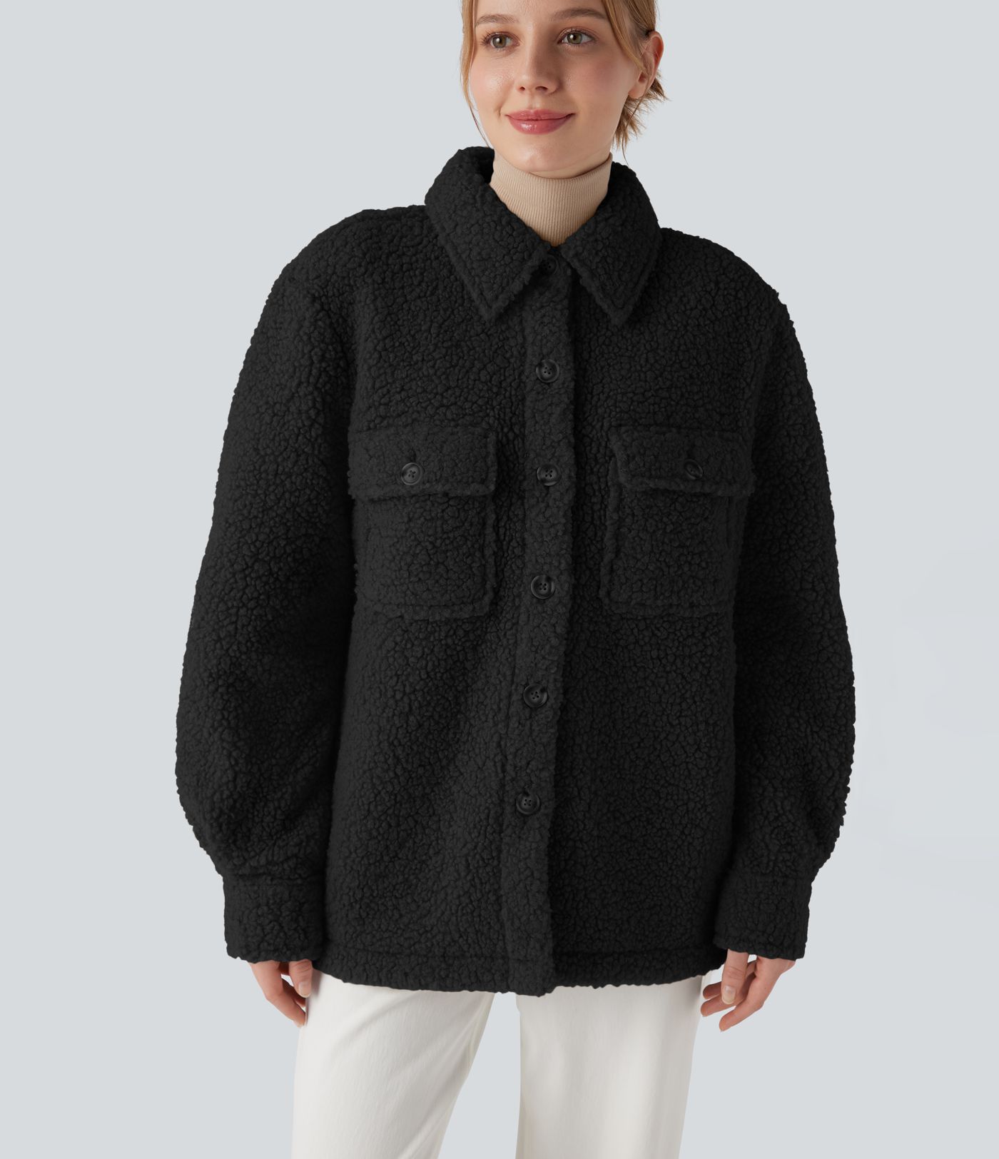 Long Sleeve Casual Sherpa Jacket with Pockets