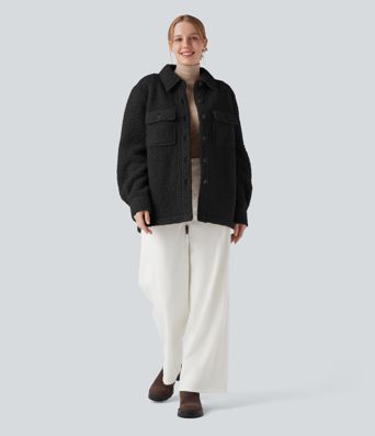 Long Sleeve Casual Sherpa Jacket with Pockets