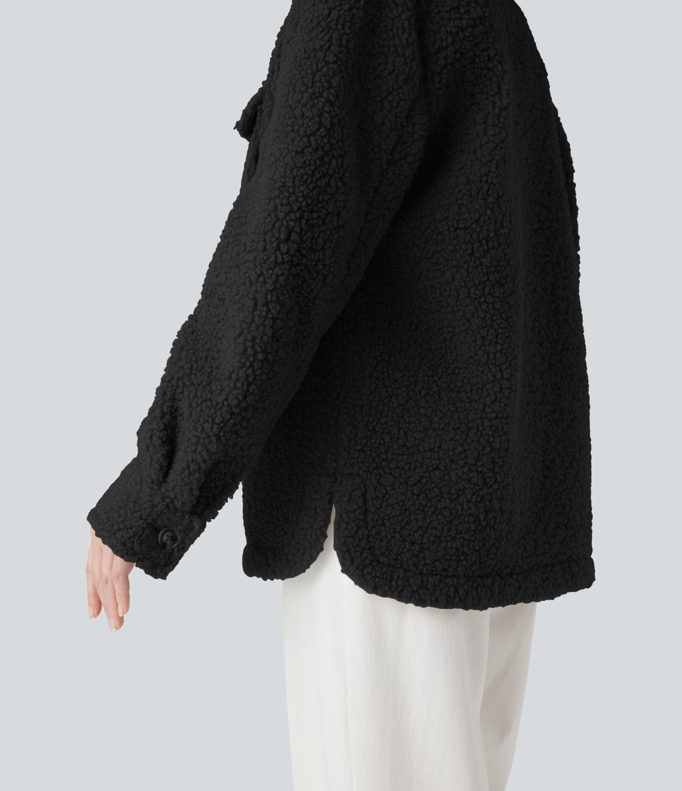 Long Sleeve Casual Sherpa Jacket with Pockets