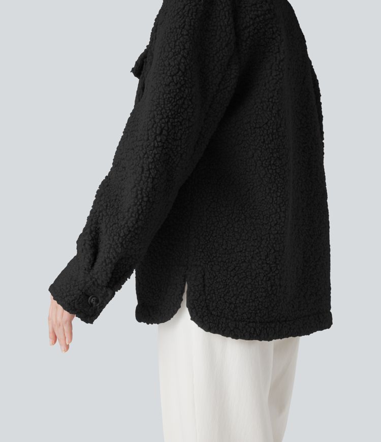 Long Sleeve Casual Sherpa Jacket with Pockets