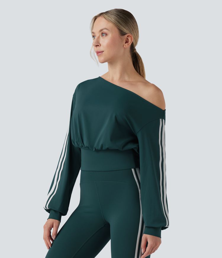 SoftlyZero™ QuickDry One-shoulder Long Sleeve Stripes Yoga Sports Top