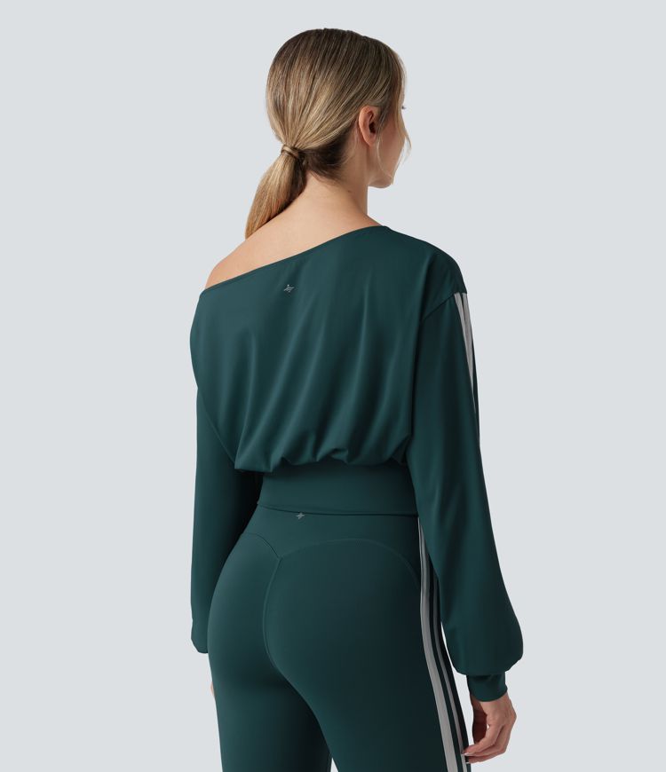 SoftlyZero™ QuickDry One-shoulder Long Sleeve Stripes Yoga Sports Top