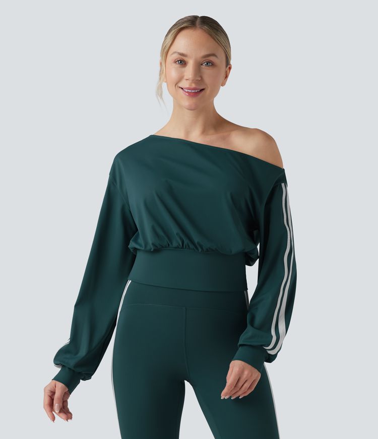 SoftlyZero™ QuickDry One-shoulder Long Sleeve Stripes Yoga Sports Top