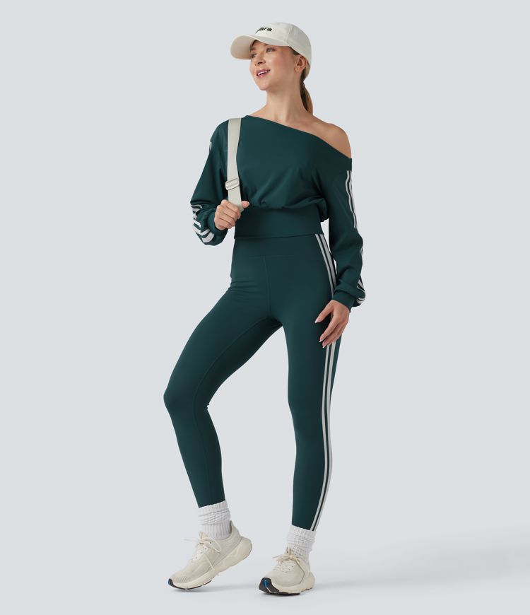 SoftlyZero™ QuickDry One-shoulder Long Sleeve Stripes Yoga Sports Top