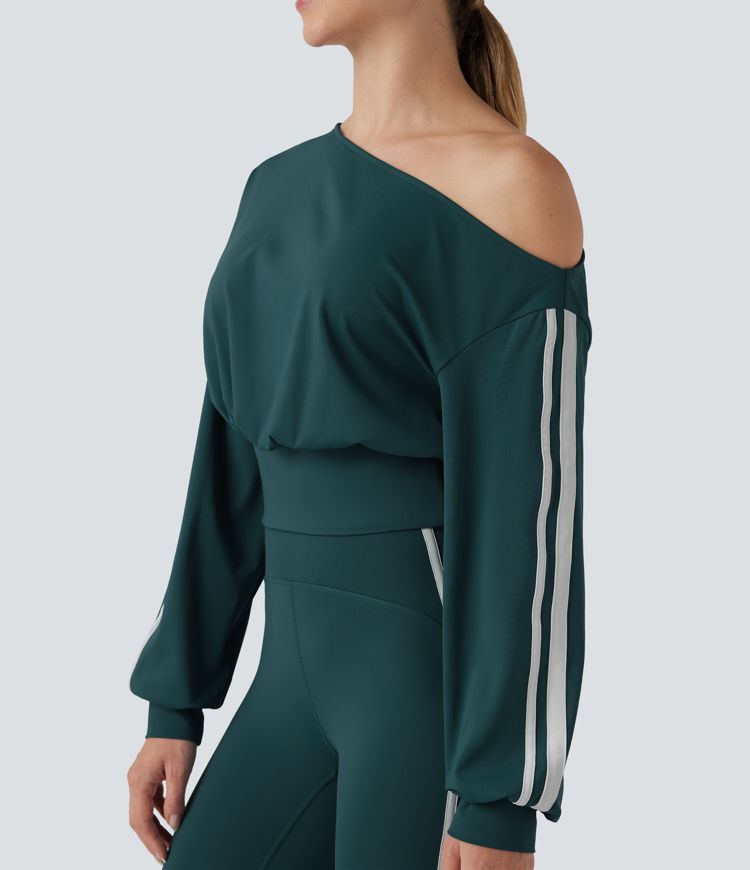 SoftlyZero™ QuickDry One-shoulder Long Sleeve Stripes Yoga Sports Top