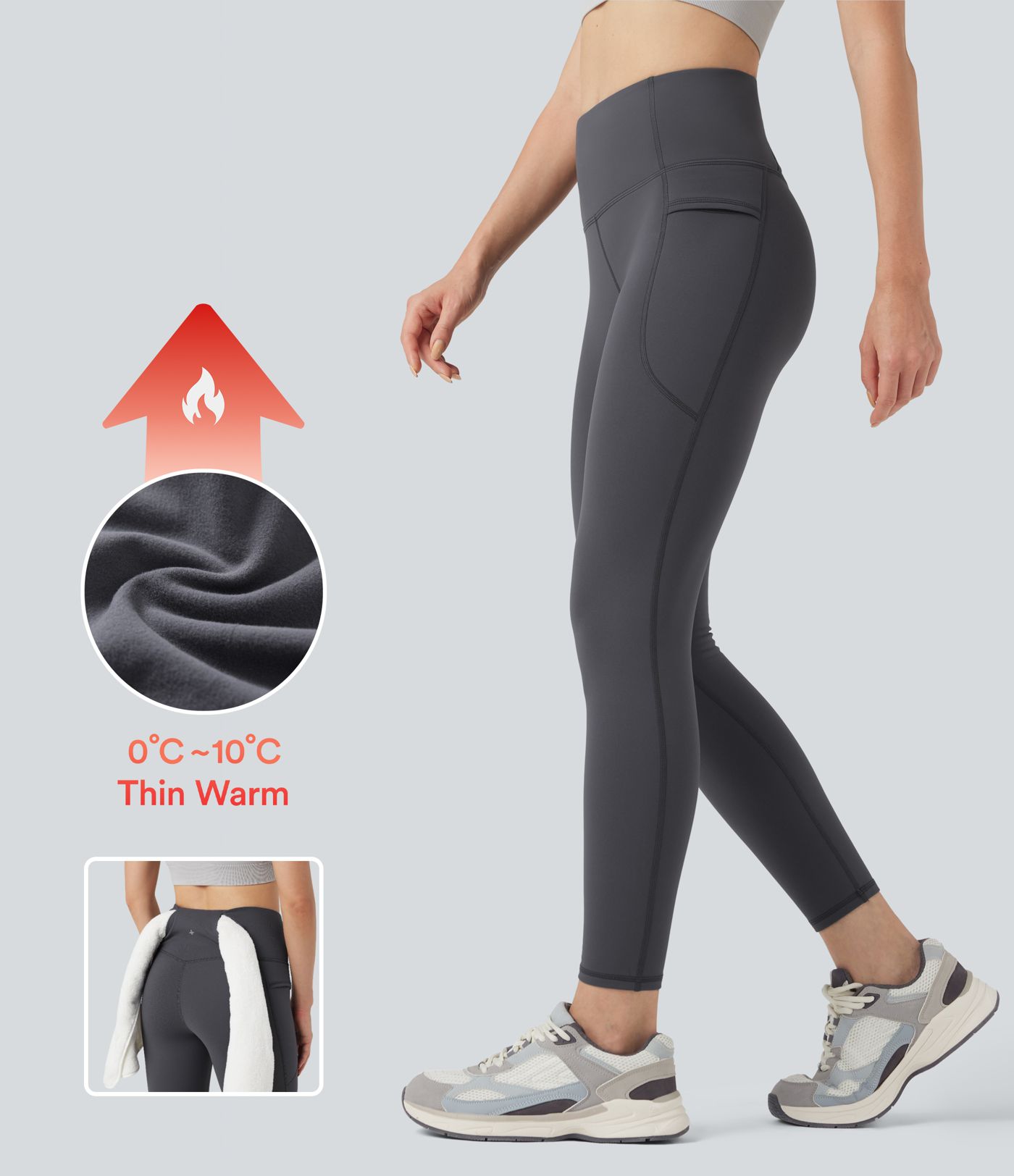High Waisted Fleece 7/8 Hiking Leggings with Pockets
