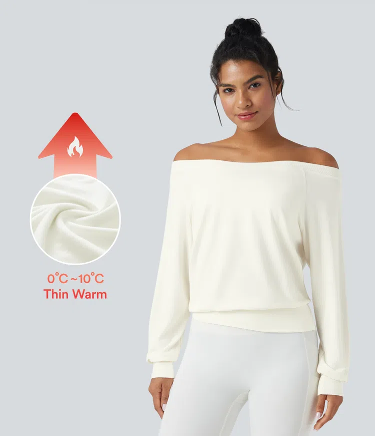 Star White Top sportivo da yoga in pile a spalle scoperte con maniche lunghe / 1