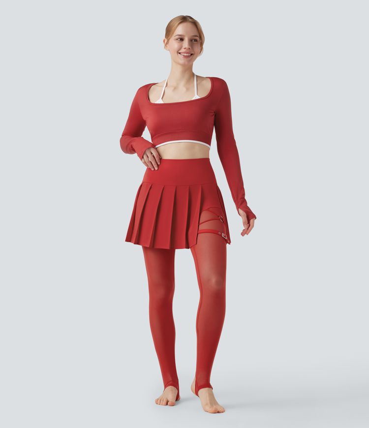 Breezeful™ - Plissierter 2-in-1 Minirock mit hohem Bund, integrierten Leggings, Bundtasche und kontrastierendem Netzgewebe - schnelltrocknend