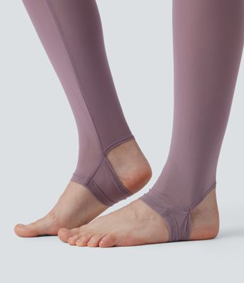 Breezeful™ High Waisted Pleated 2-in-1 Contrast Mesh Quick Dry Dance Stirrup Skirted Leggings with Pockets