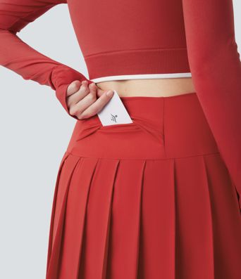 Breezeful™ - Plissierter 2-in-1 Minirock mit hohem Bund, integrierten Leggings, Bundtasche und kontrastierendem Netzgewebe - schnelltrocknend