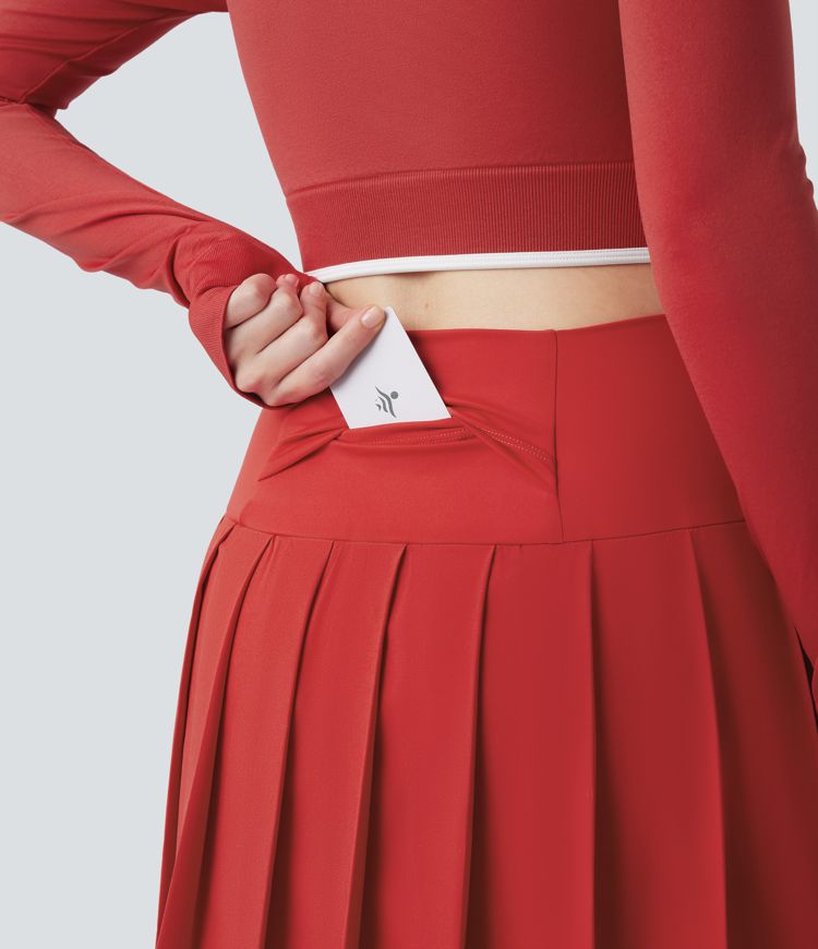 Breezeful™ - Plissierter 2-in-1 Minirock mit hohem Bund, integrierten Leggings, Bundtasche und kontrastierendem Netzgewebe - schnelltrocknend