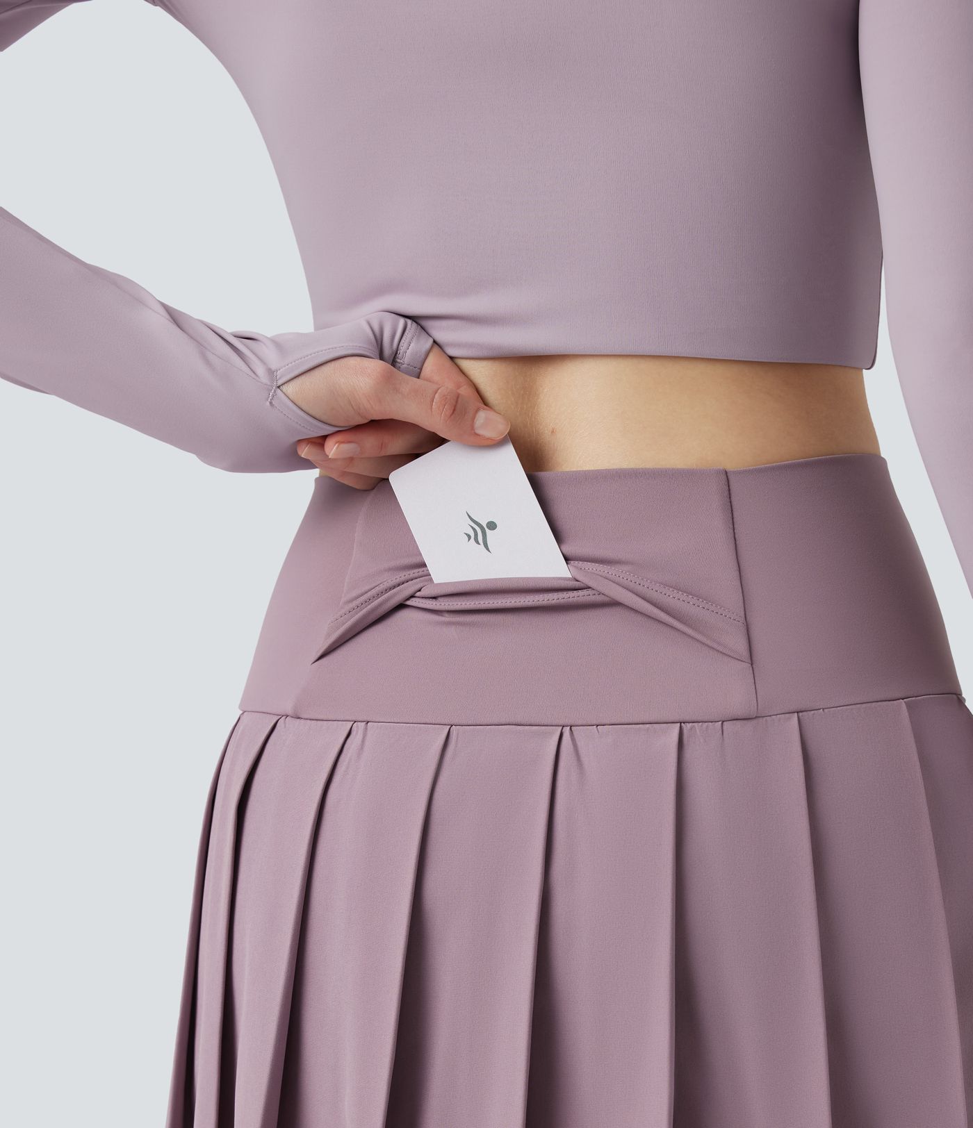 Breezeful™ High Waisted Pleated 2-in-1 Contrast Mesh Quick Dry Dance Stirrup Skirted Leggings with Pockets