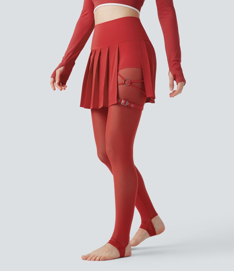 Breezeful™ - Plissierter 2-in-1 Minirock mit hohem Bund, integrierten Leggings, Bundtasche und kontrastierendem Netzgewebe - schnelltrocknend