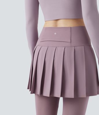 Breezeful™ High Waisted Pleated 2-in-1 Contrast Mesh Quick Dry Dance Stirrup Skirted Leggings with Pockets