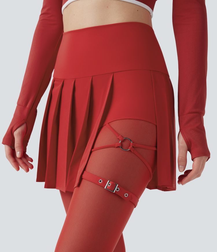 Breezeful™ - Plissierter 2-in-1 Minirock mit hohem Bund, integrierten Leggings, Bundtasche und kontrastierendem Netzgewebe - schnelltrocknend