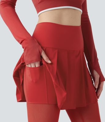 Breezeful™ - Plissierter 2-in-1 Minirock mit hohem Bund, integrierten Leggings, Bundtasche und kontrastierendem Netzgewebe - schnelltrocknend