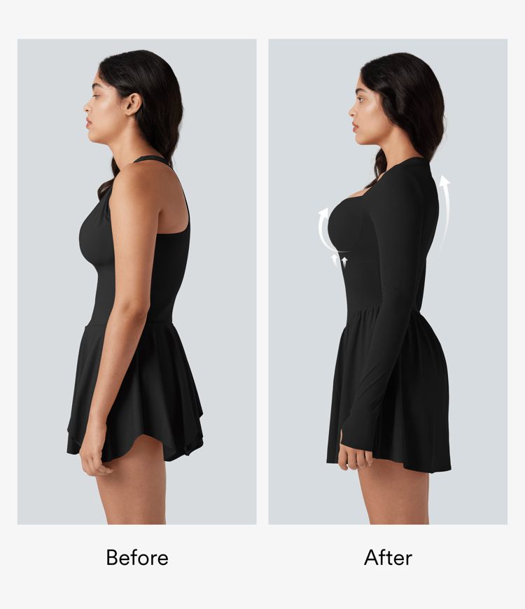 Halara UltraSculpt™ Push-Up Long Sleeve Thumb Hole 2-in-1 Mini Tennis Active Dress with Pocket
